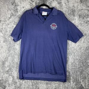 Vintage Hanes Activewear Polo Shirt Mens XL Blue USA 1996 Centennial Embroidered